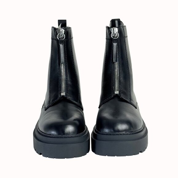 Edgy Black Combat Ankle Boots Size 9 Chunky Lug Platform Front Zipper Biker Goth - Picture 3 of 16